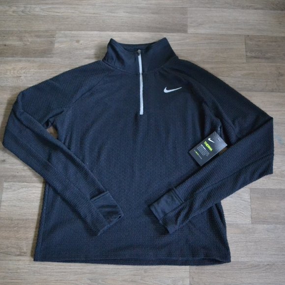 NWT Nike Therma Fleece Black Quarter Zip Running Pullover Women Size Medium - Picture 1 of 11